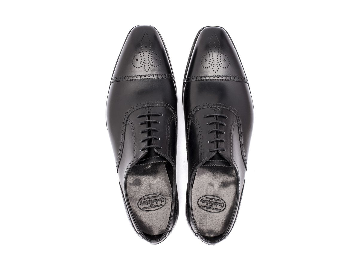 Top view of Crockett & Jones Selborne half brogue oxford shoes in black calf