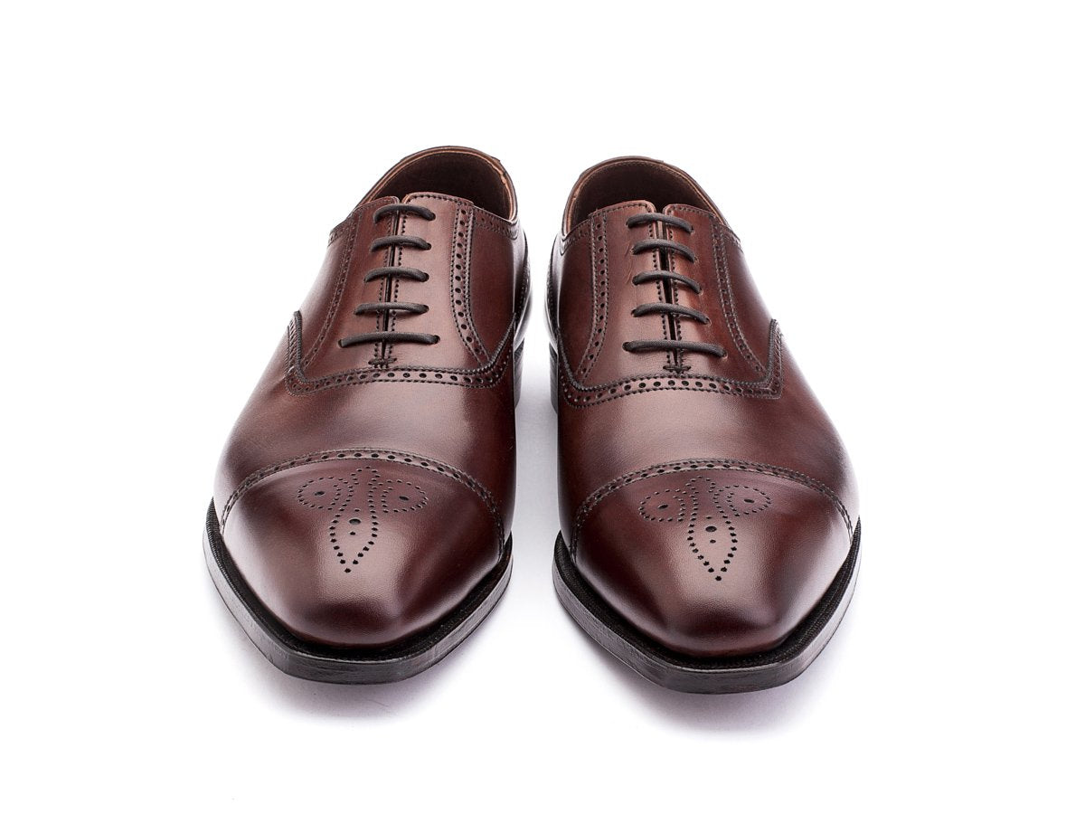 Front view of Crockett & Jones Selborne half brogue oxford shoes in chestnut antique calf