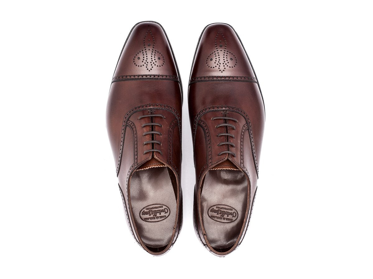 Top view of Crockett & Jones Selborne half brogue oxford shoes in chestnut antique calf