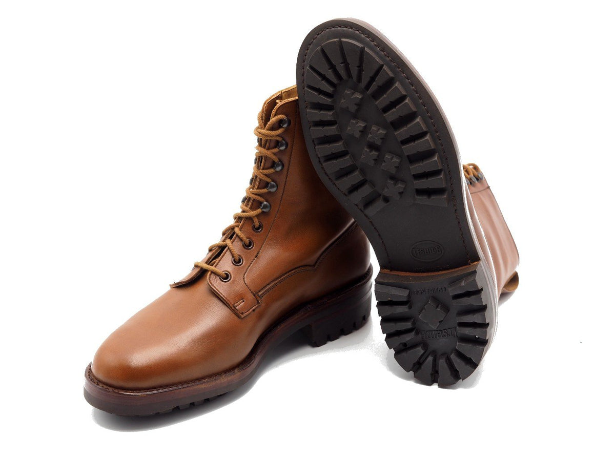 Commando sole of Crockett & Jones Snowdon plain toe derby field boots in oak wax hide