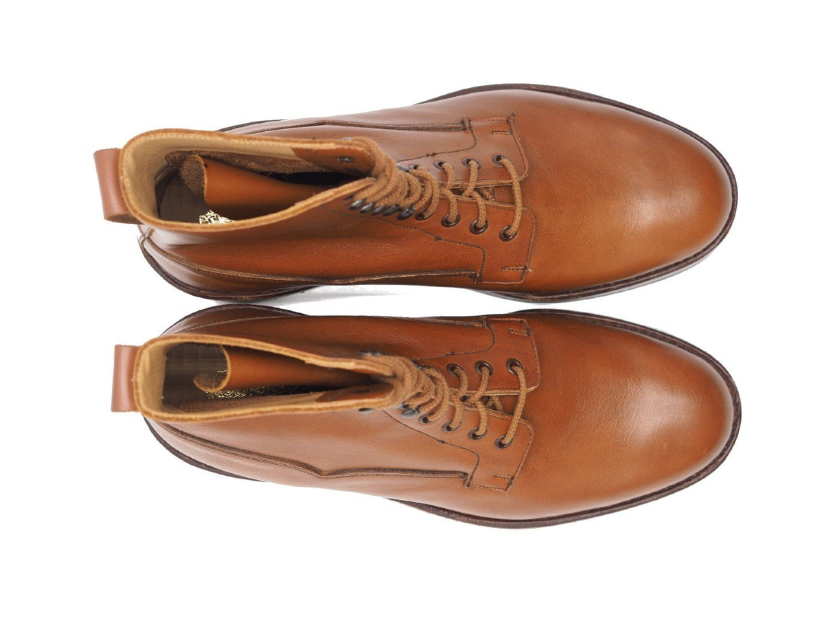 Top view of Crockett & Jones Snowdon plain toe derby field boots in oak wax hide