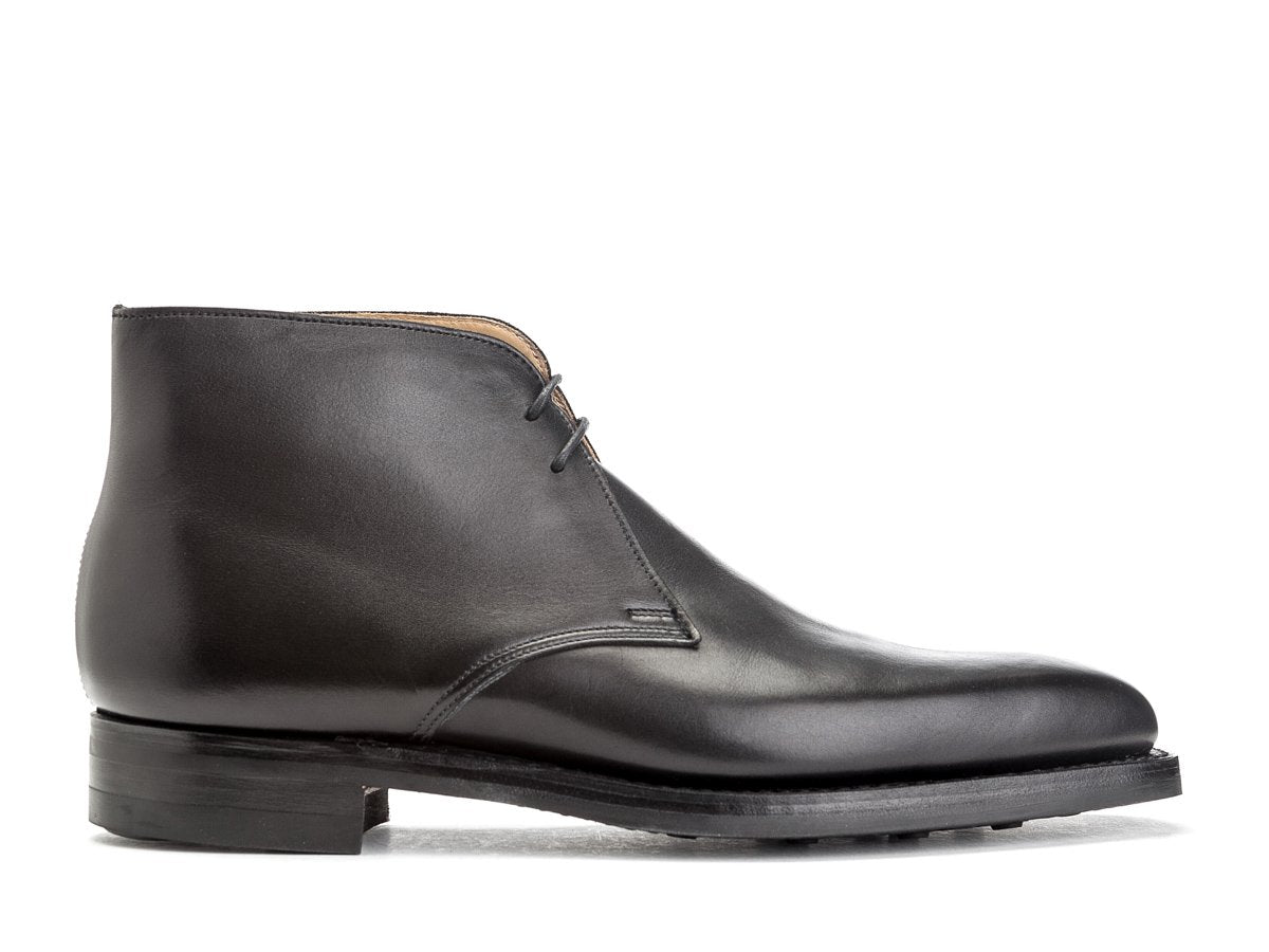 Side view of Crockett & Jones Tetbury chukka boots in black calf
