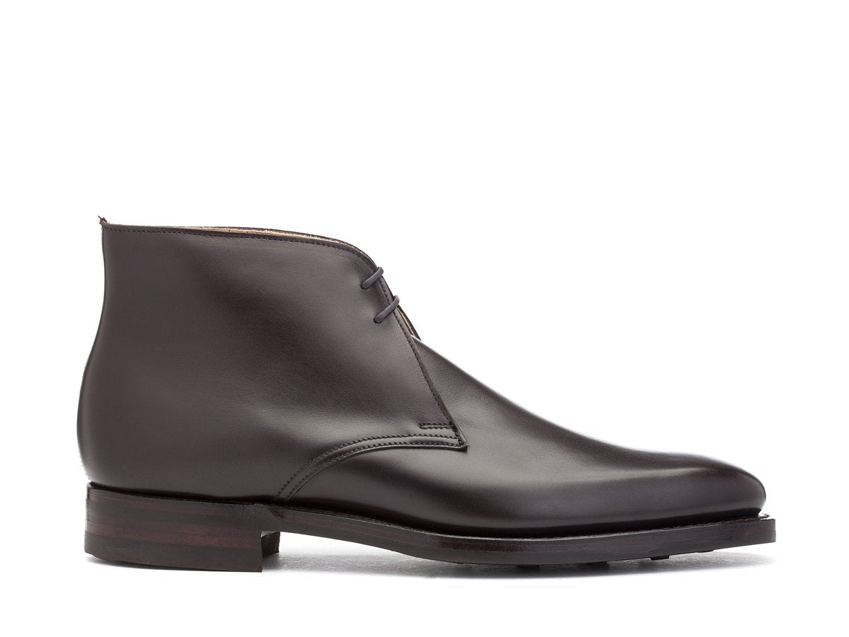 Side view of Crockett & Jones Tetbury chukka boots in dark brown calf