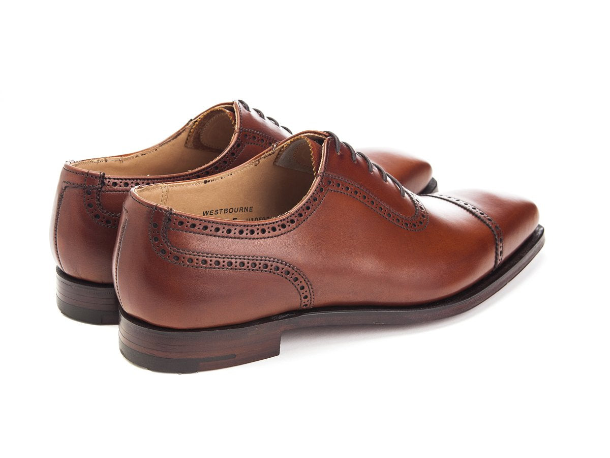 Back angle view of Crockett & Jones Westbourne adelaide brogue oxford shoes in chestnut burnished calf