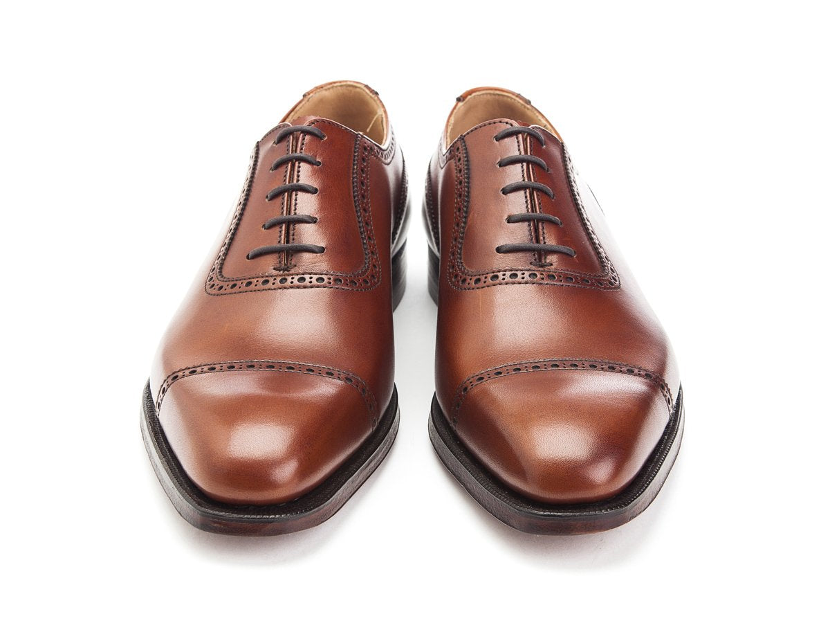 Front view of Crockett & Jones Westbourne adelaide brogue oxford shoes in chestnut burnished calf