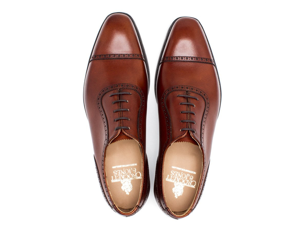 Top view of Crockett & Jones Westbourne adelaide brogue oxford shoes in chestnut burnished calf