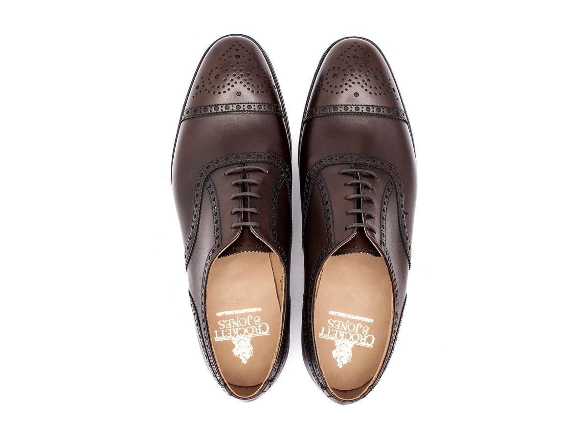 Top view of Crockett & Jones Westfield half brogue oxford shoes in dark brown burnished calf