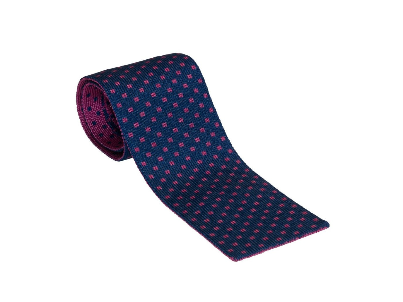 Knitted Silk Reversible Tie Spotted Navy & Red