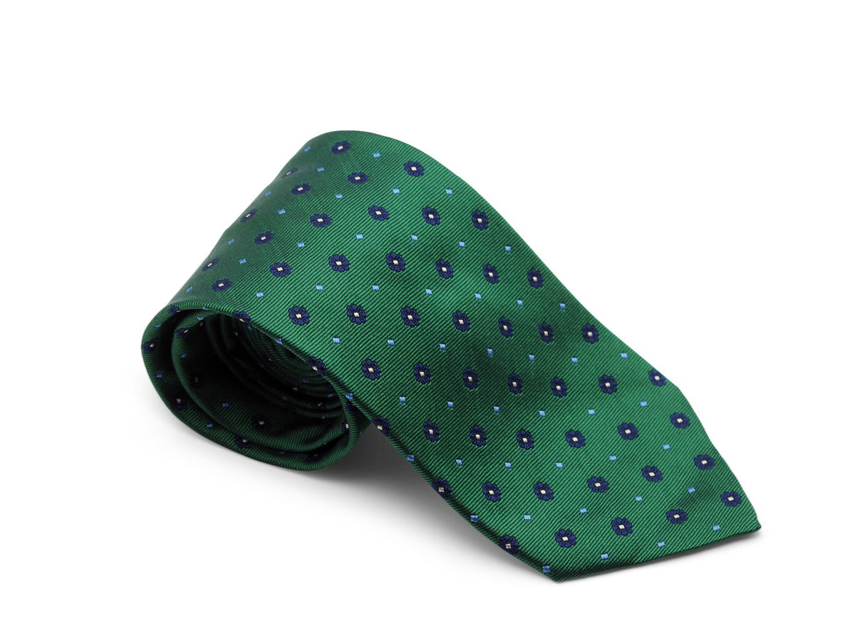 Silk Tie Jacquard Flower Green