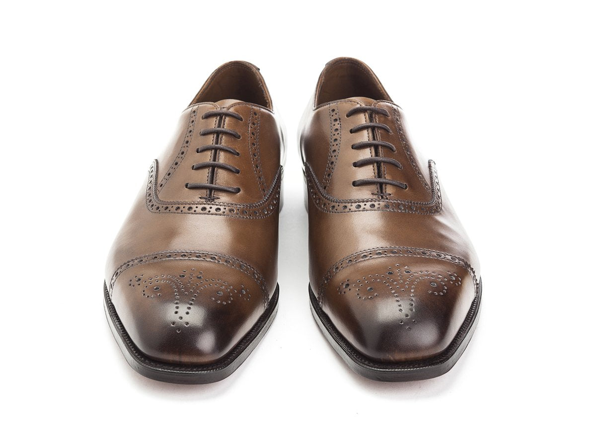 Front view of Edward Green Asquith half brogue oxford shoes in dark oak antique calf