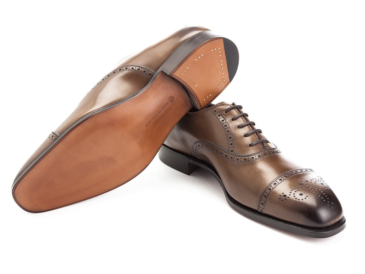 Leather sole of Edward Green Asquith half brogue oxford shoes in dark oak antique calf