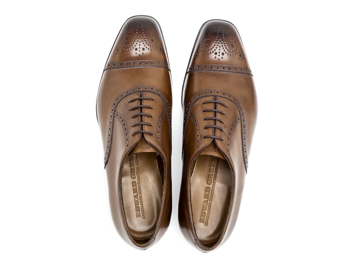 Top view of Edward Green Asquith half brogue oxford shoes in dark oak antique calf