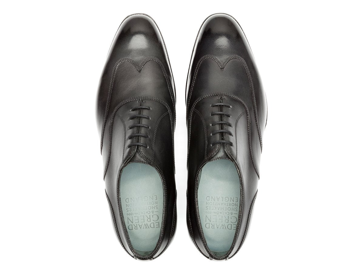 Top view of Edward Green Beaulieu austerity wingtip brogue oxford shoes in midnight blue antique calf