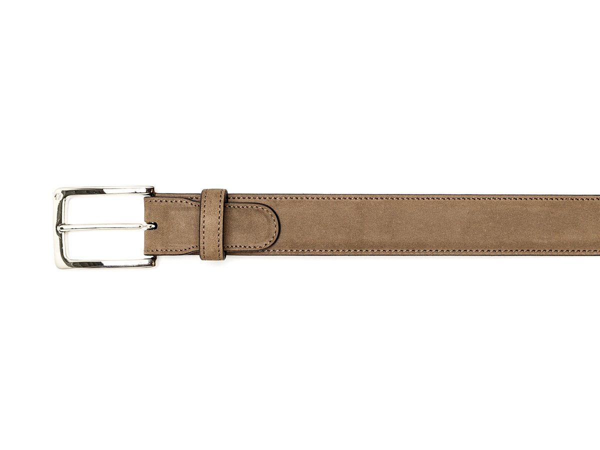 Edward Green taupe nubuck belt nickel buckle