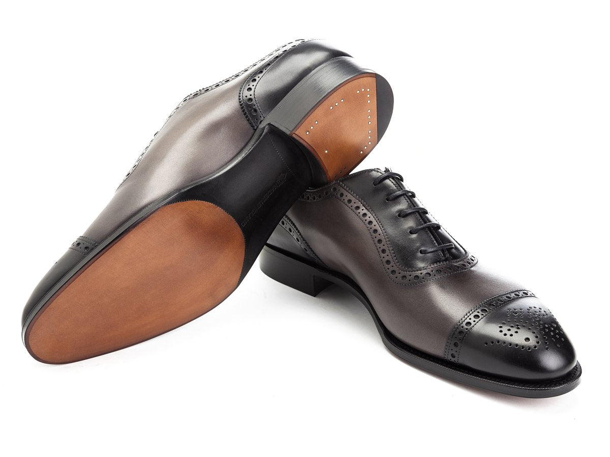 Leather sole of Edward Green Canterbury adelaide brogue oxford shoes in black and cloud antique calf