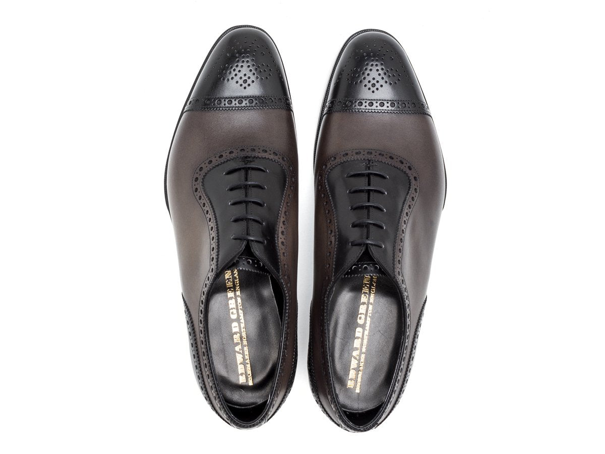 Top view of Edward Green Canterbury adelaide brogue oxford shoes in black and cloud antique calf