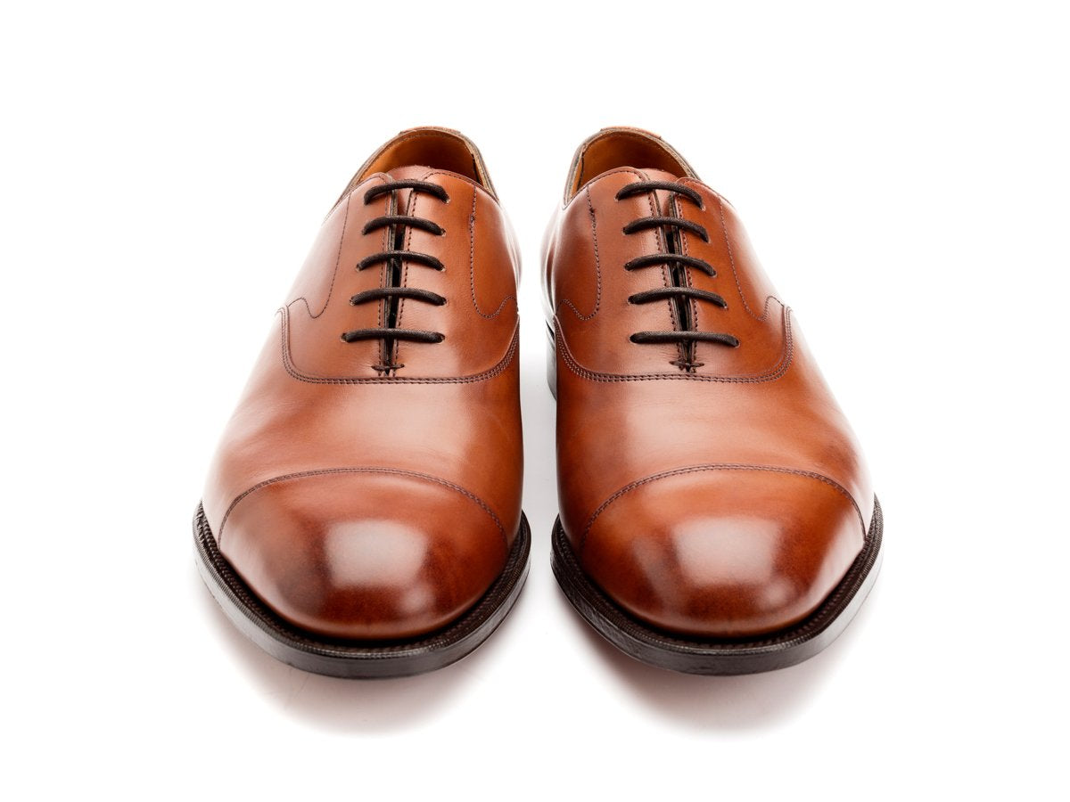 Front view of Edward Green Chelsea 202 plain captoe oxford shoes in chestnut antique calf