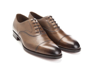 Front angle view of Edward Green Chelsea plain captoe oxford shoes in dark oak antique calf
