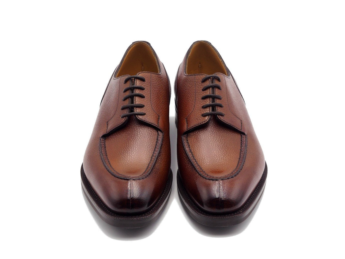 Front view of Edward Green Dover split toe derby shoes in rosewood country calf