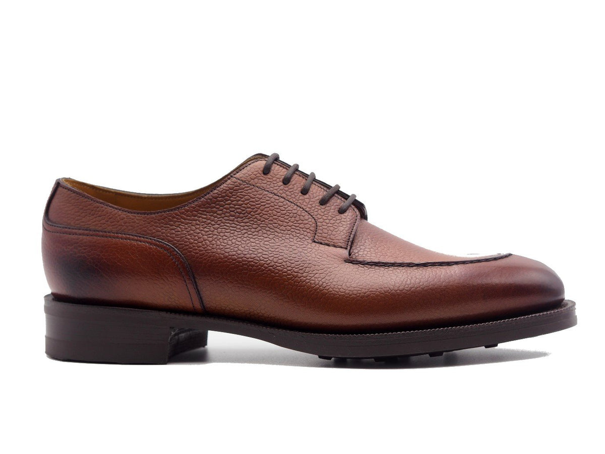 Side view of Edward Green Dover split toe derby shoes in rosewood country calf