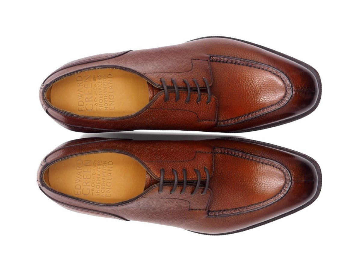 Top view of Edward Green Dover split toe derby shoes in rosewood country calf