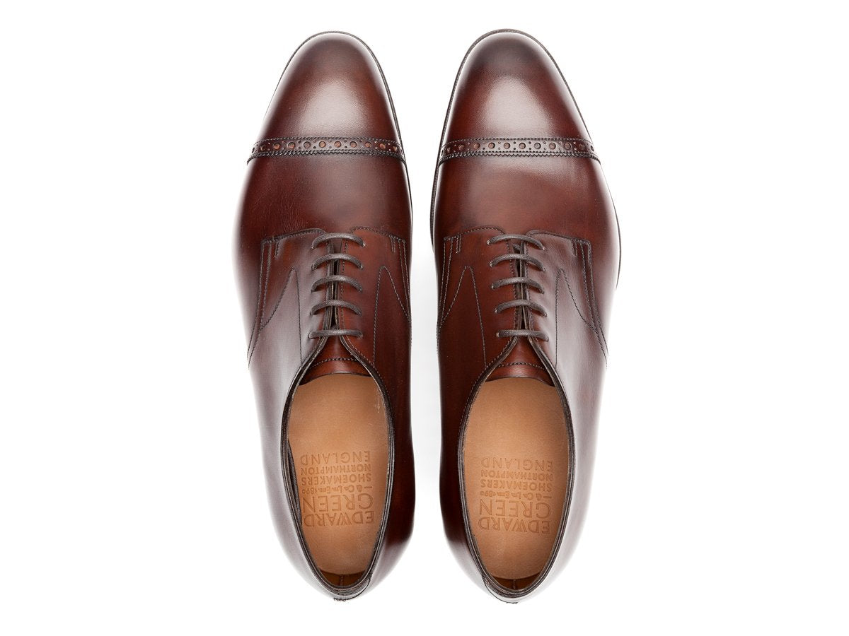 Top view of Edward Green Elmsley quarter brogue derby shoes in dark oak antique calf