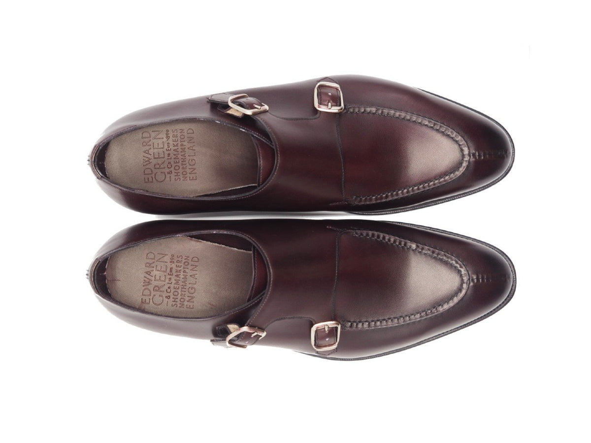 Top view of Edward Green Fulham split toe double monk strap shoes in nightshade antique calf