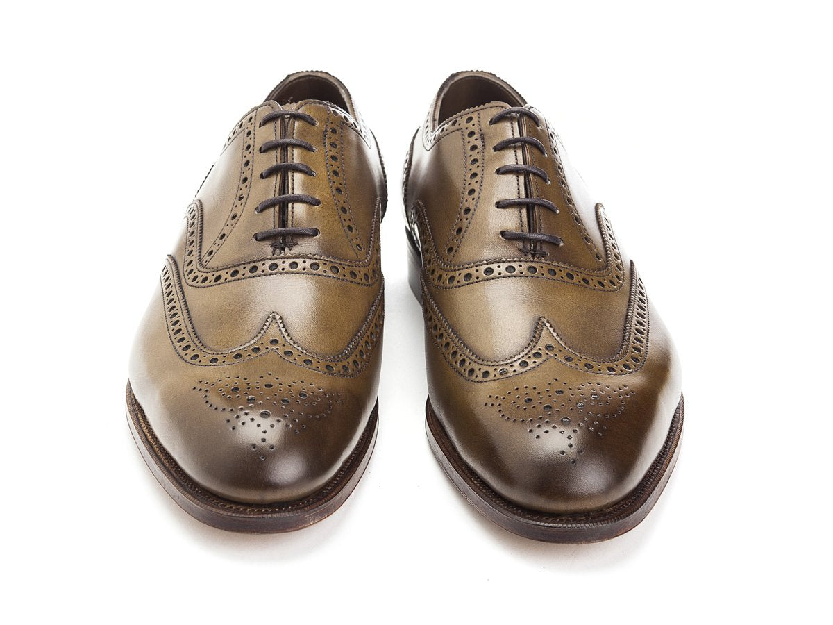 Front view of Edward Green Malvern wingtip full brogue oxford shoes in chameleon antique calf
