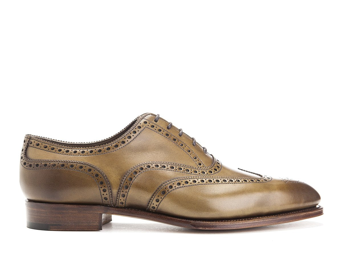 Side view of Edward Green Malvern wingtip full brogue oxford shoes in chameleon antique calf