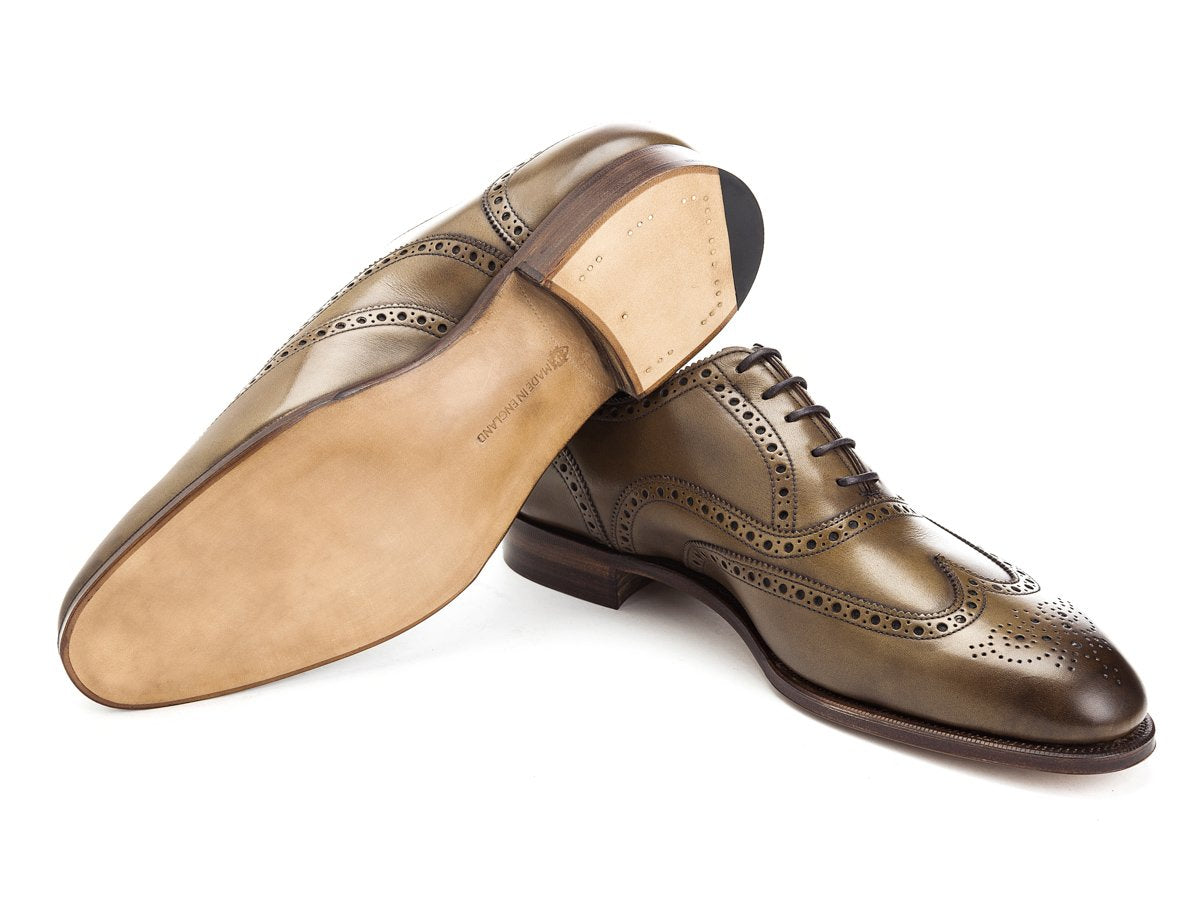 Leather sole of Edward Green Malvern wingtip full brogue oxford shoes in chameleon antique calf