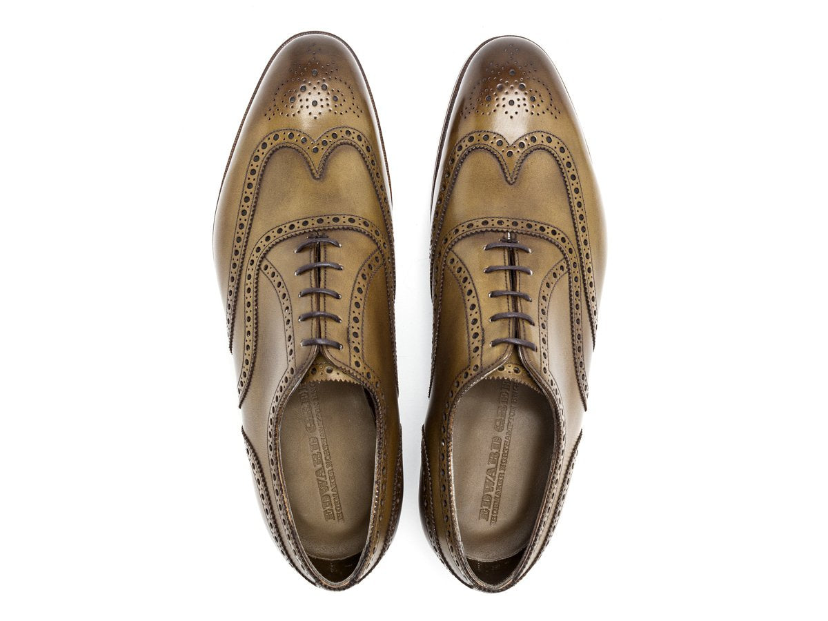 Top view of Edward Green Malvern wingtip full brogue oxford shoes in chameleon antique calf