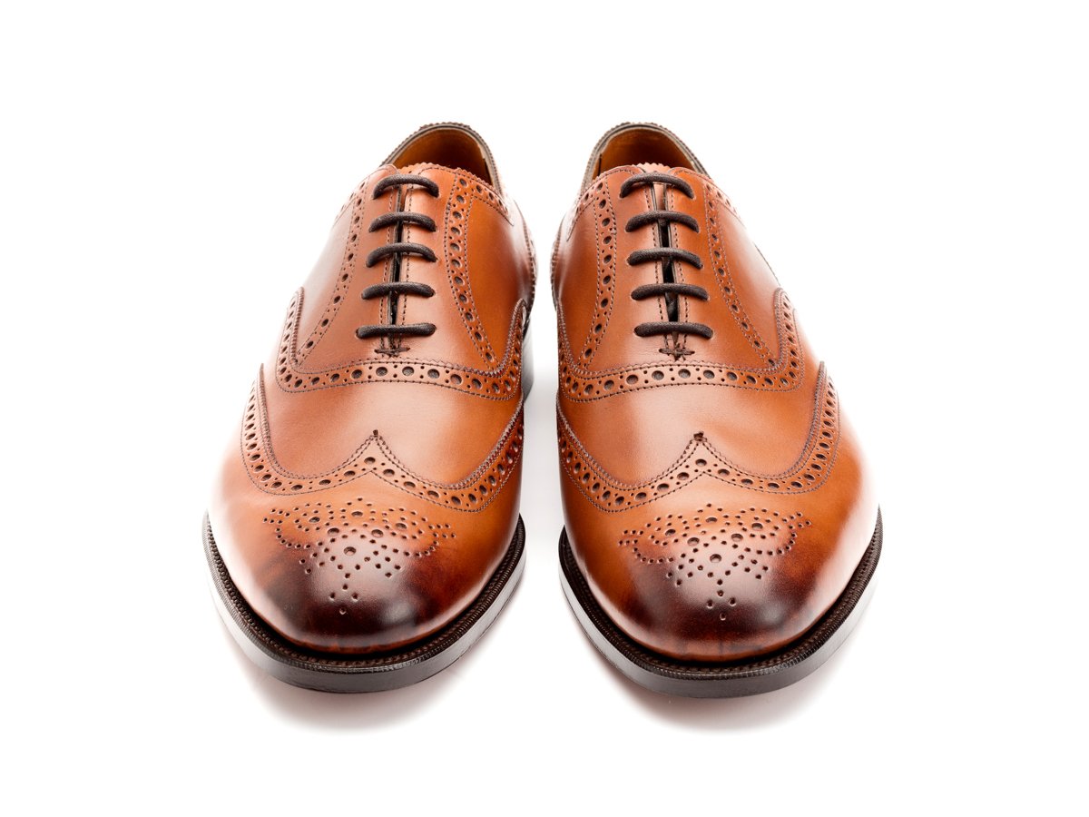 Front view of Edward Green Malvern wingtip full brogue oxford shoes in chestnut antique calf