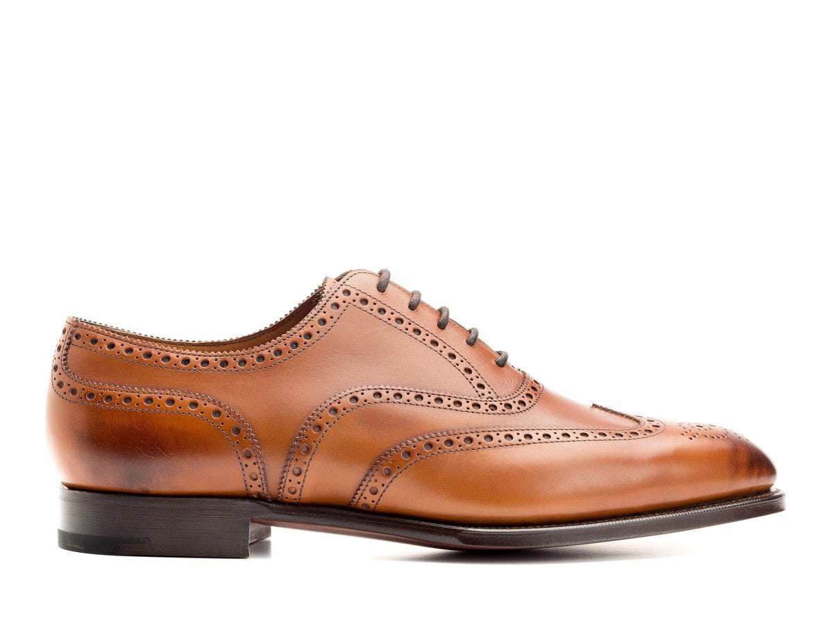 Side view of Edward Green Malvern wingtip full brogue oxford shoes in chestnut antique calf