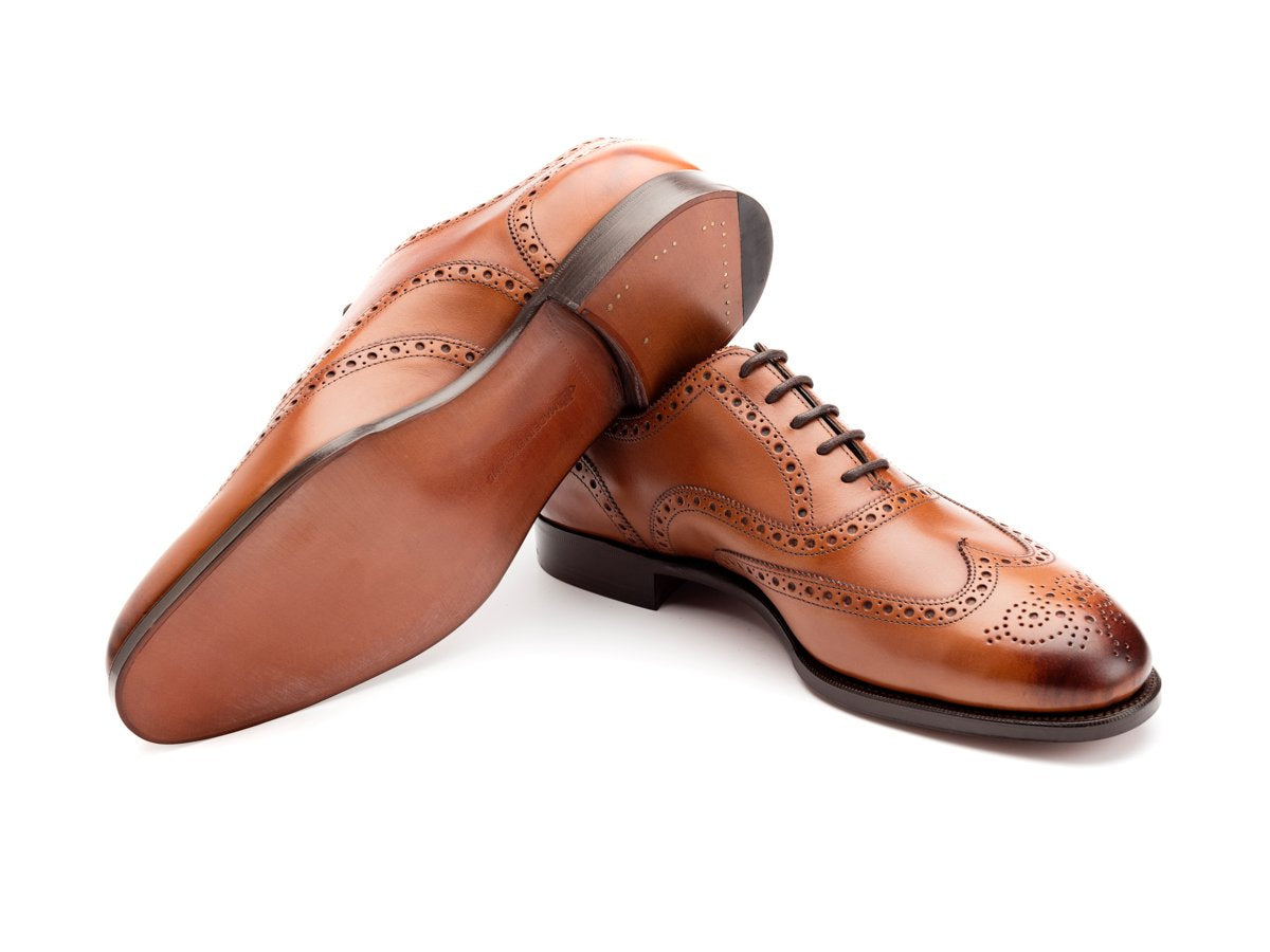 Leather sole of Edward Green Malvern wingtip full brogue oxford shoes in chestnut antique calf