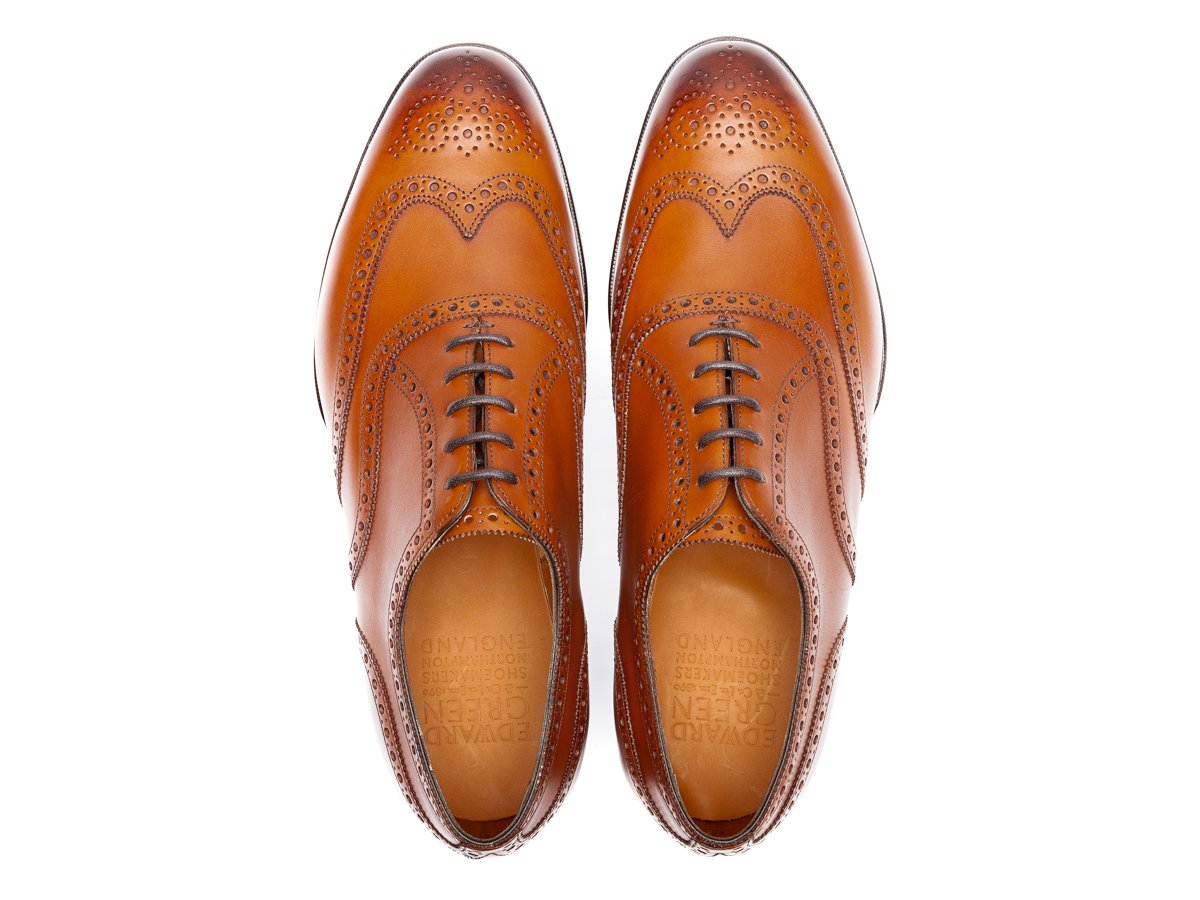 Top view of Edward Green Malvern wingtip full brogue oxford shoes in chestnut antique calf