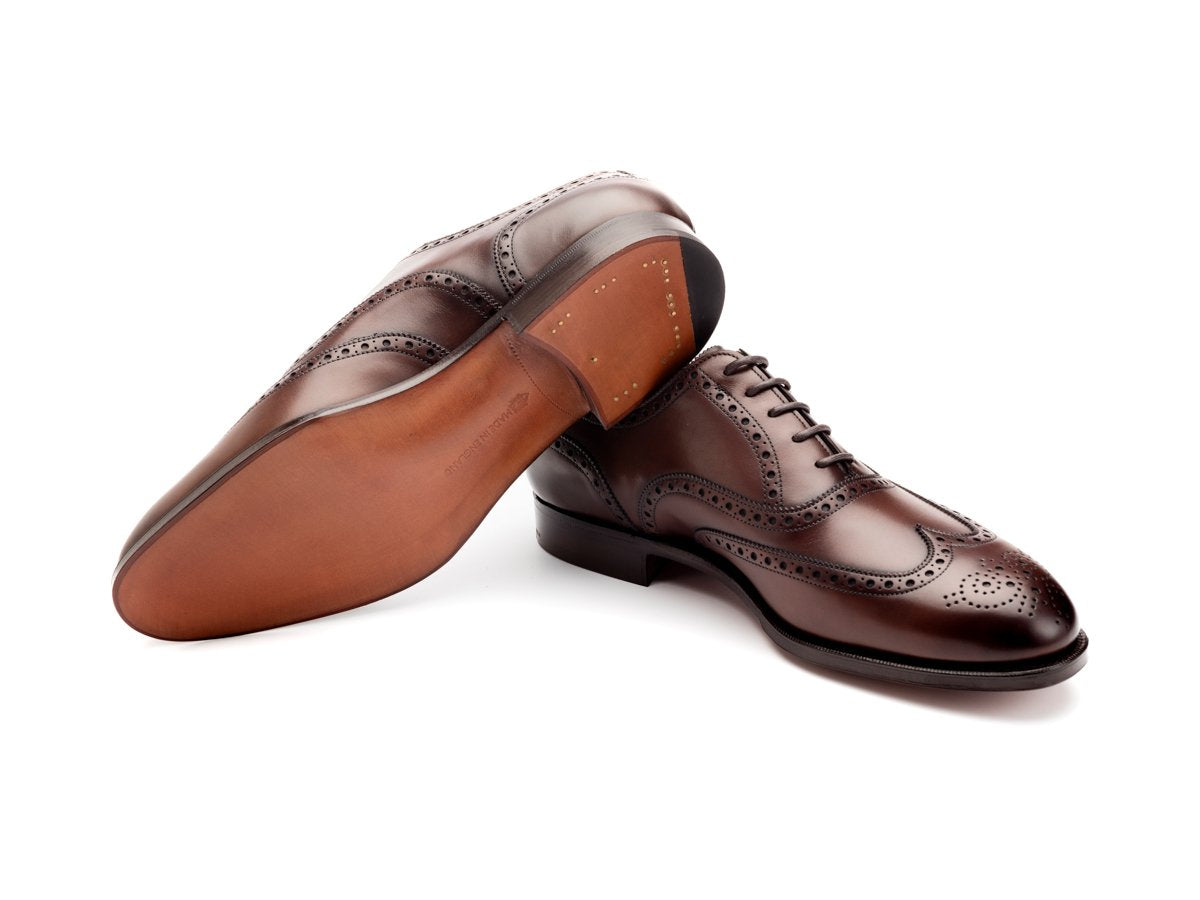 Leather sole of Edward Green Malvern wingtip full brogue oxford shoes in dark oak antique calf