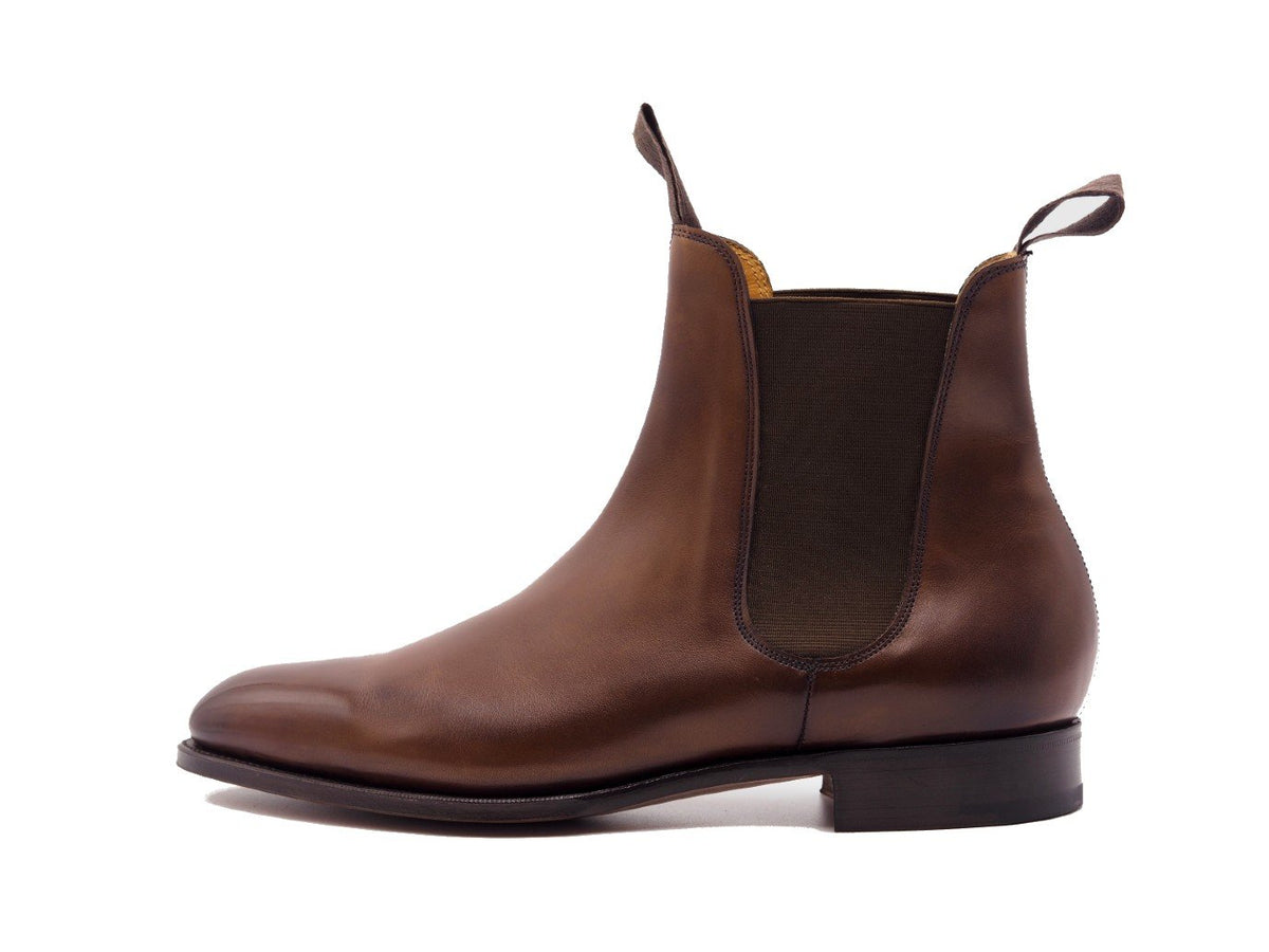 Side view of Edward Green Newmarket chelsea boots in dark oak antique calf