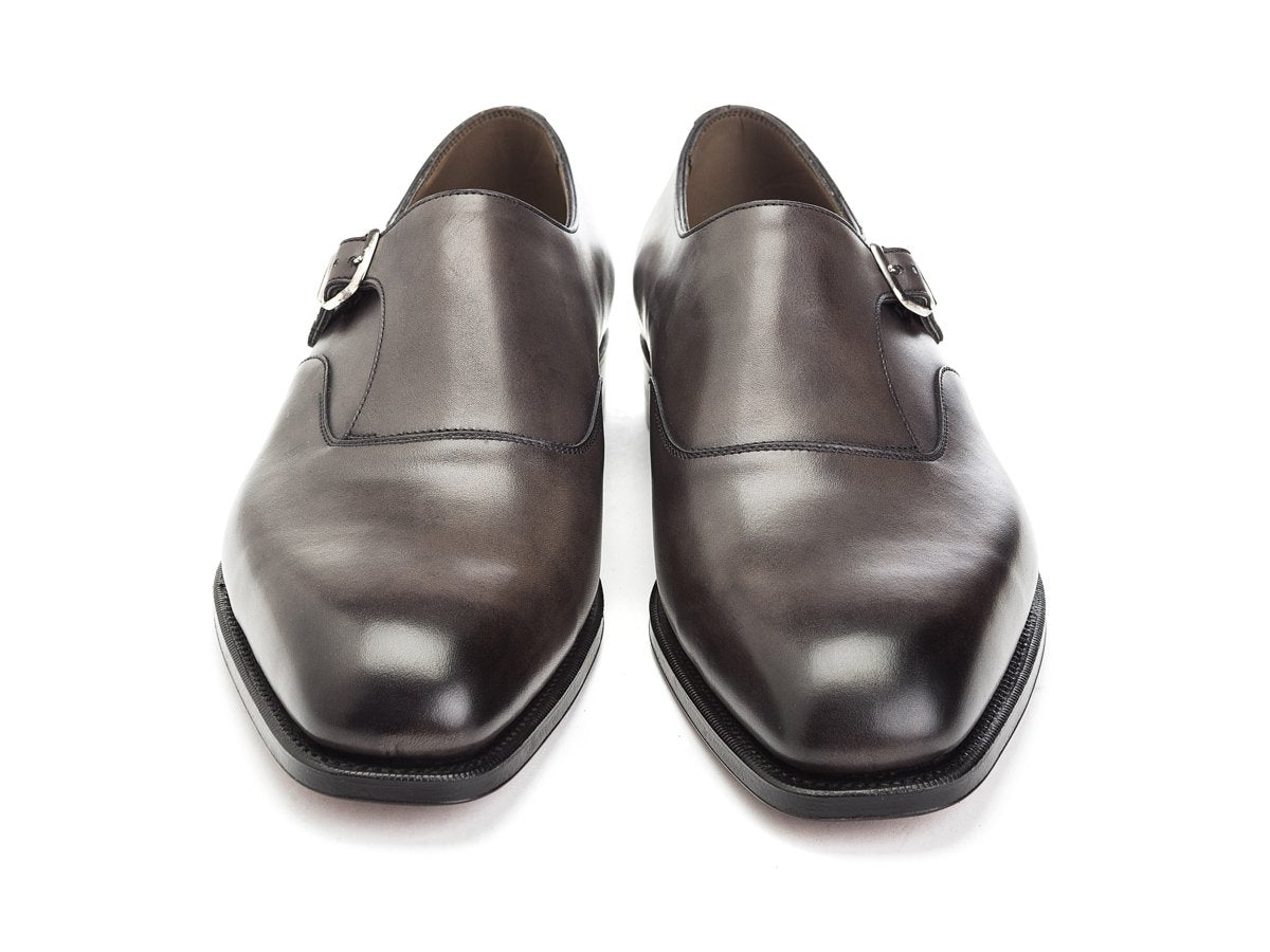 Front view of Edward Green Oundle single monk strap shoes in cloud antique calf