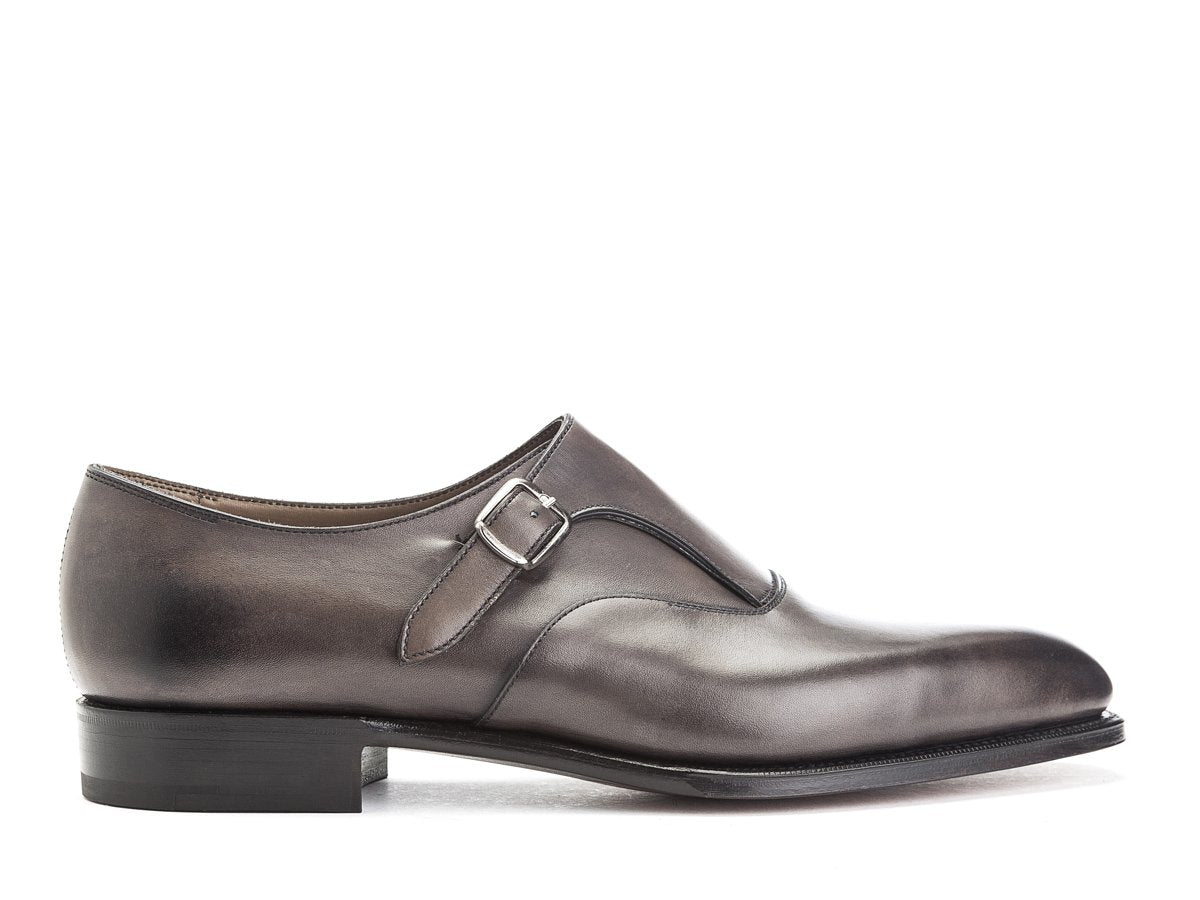 Side view of Edward Green Oundle single monk strap shoes in cloud antique calf