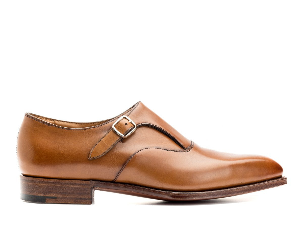 Side view of Edward Green Oundle single monk strap shoes in edwardian antique calf