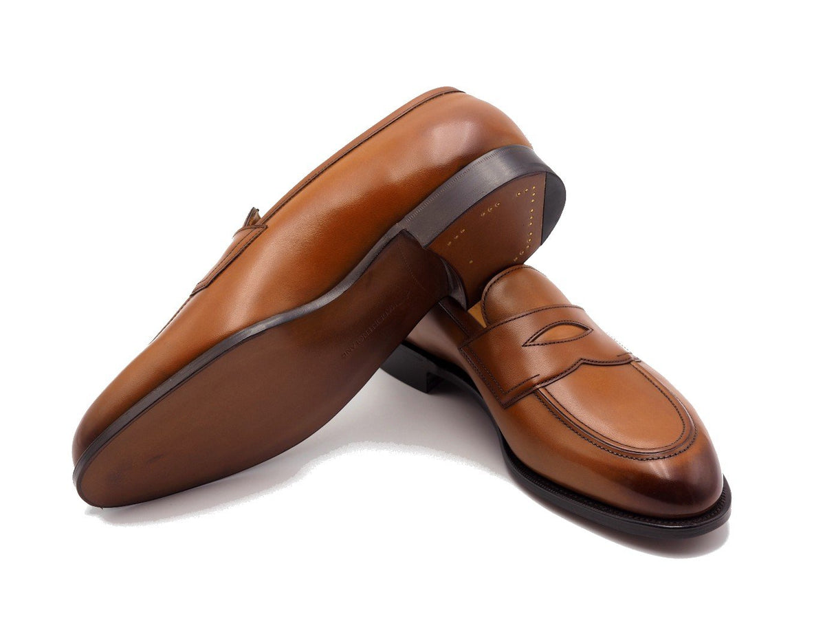 Leather sole of Edward Green Piccadilly penny loafers in chestnut antique calf