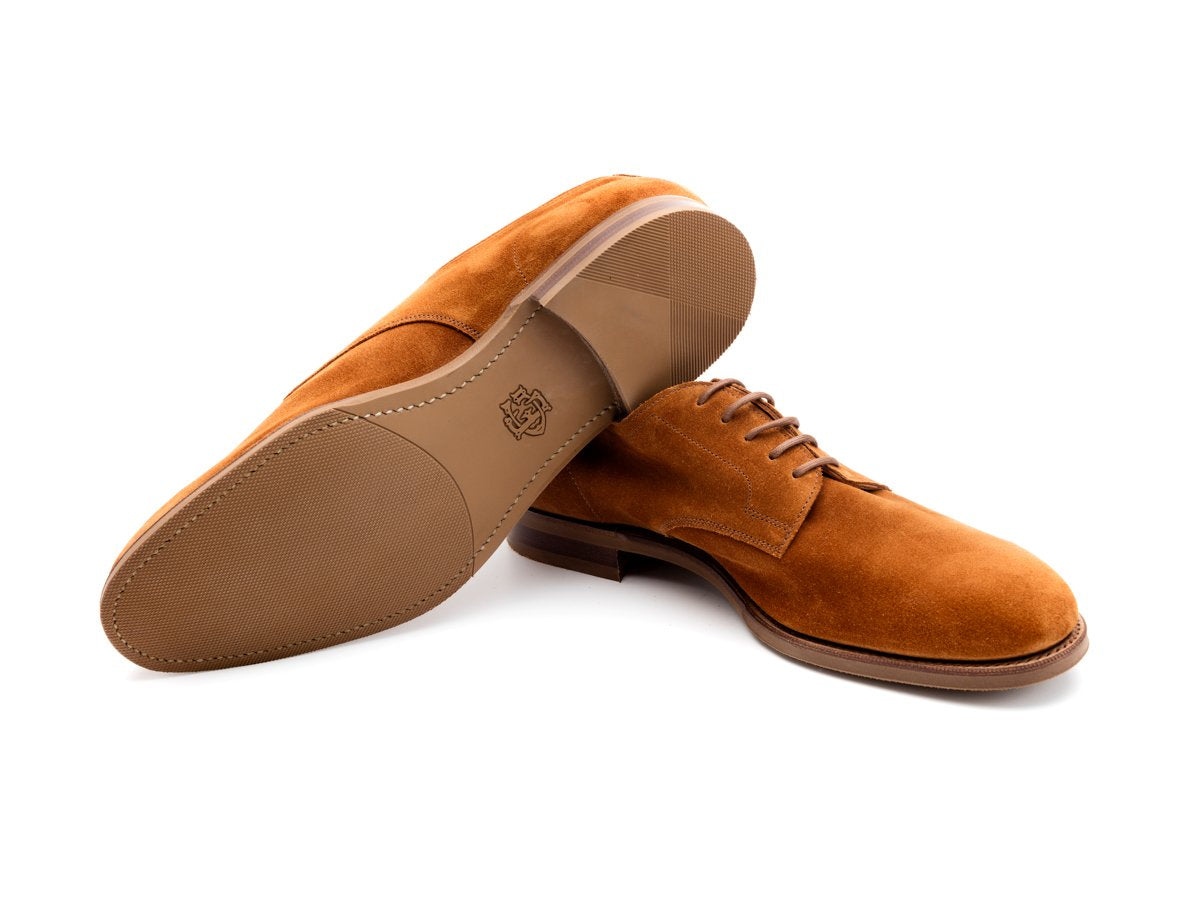 Rubber sole of Edward Green Winford plain toe derby in tobacco suede