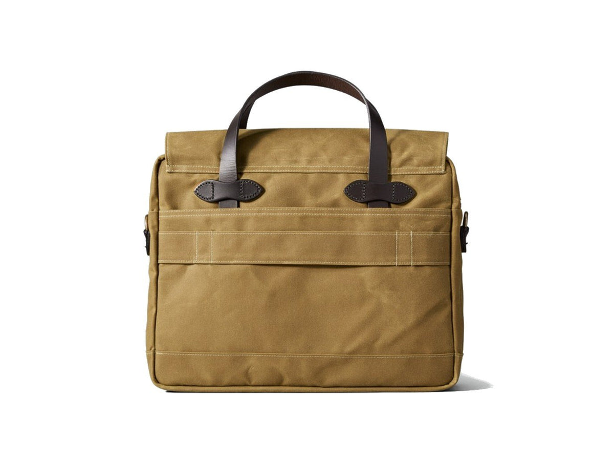Back view of Filson 24 Hour Tin Cloth Briefcase in dark tan