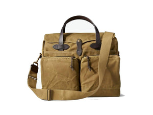 Front view of Filson 24 Hour Tin Cloth Briefcase in dark tan
