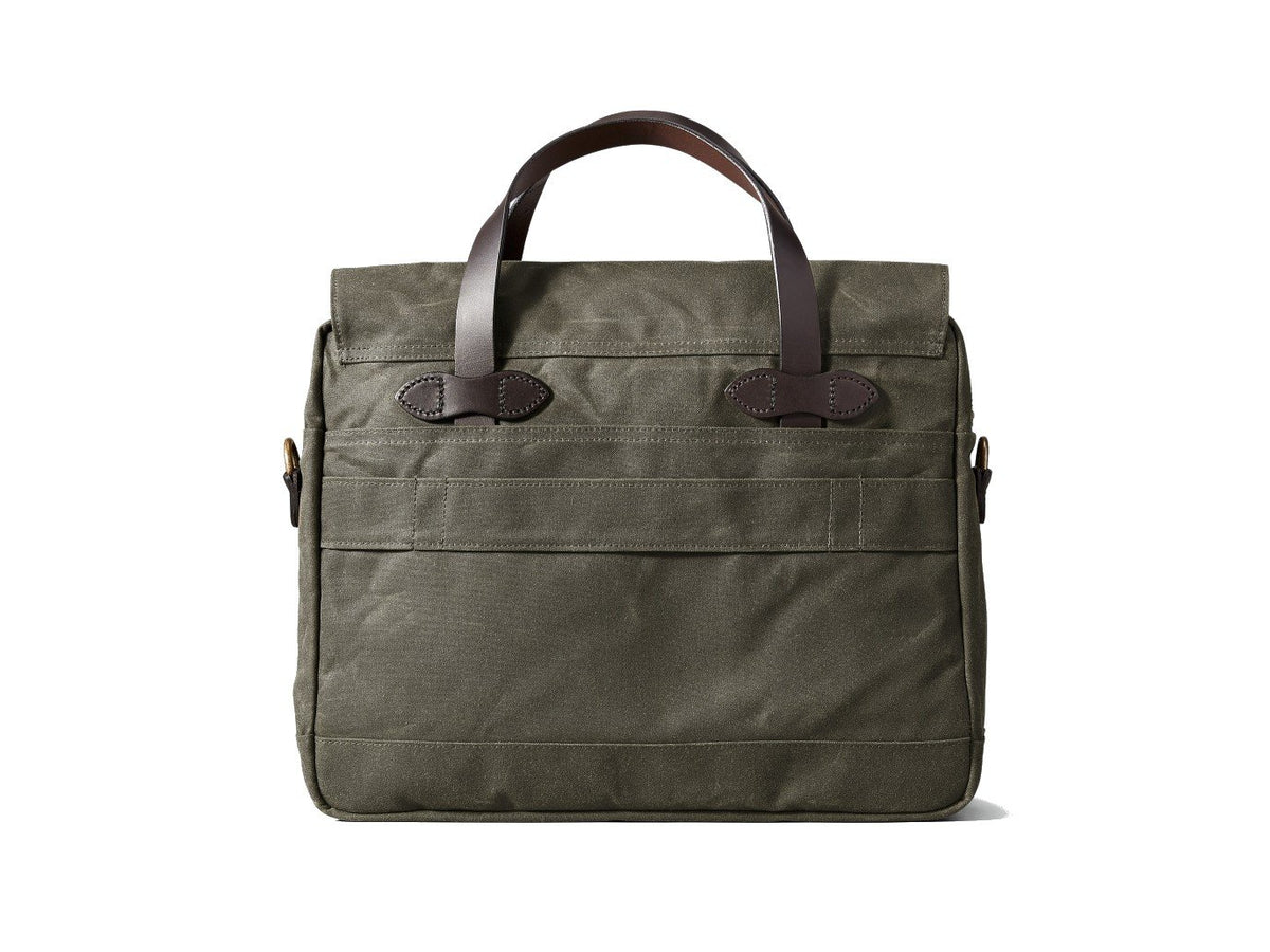 Back view of Filson 24 Hour Tin Cloth Briefcase in otter green
