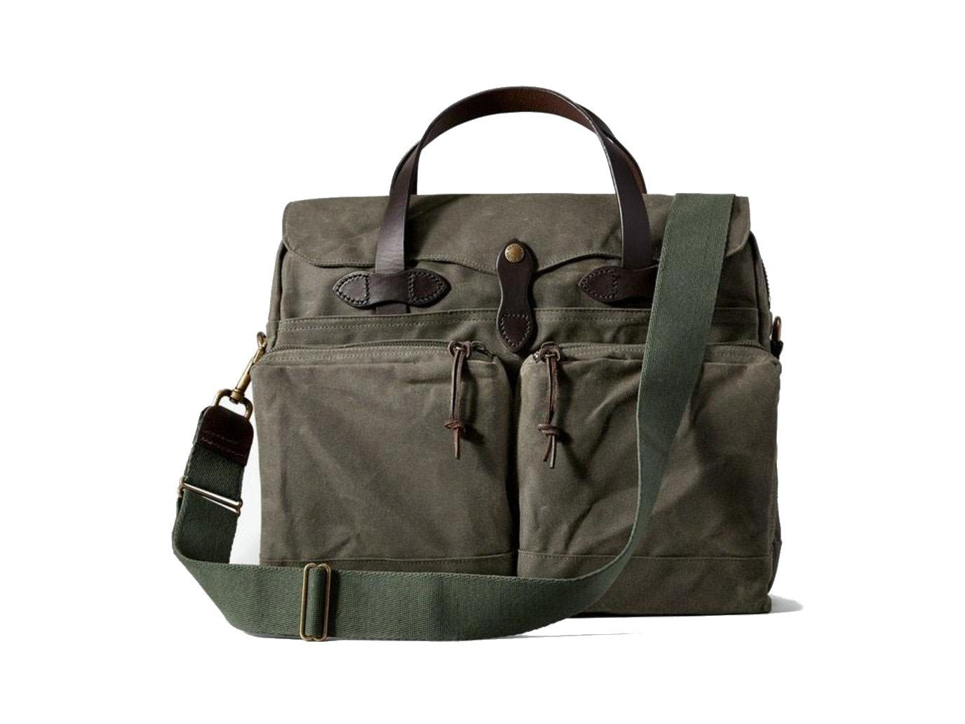 Front view of Filson 24 Hour Tin Cloth Briefcase in otter green