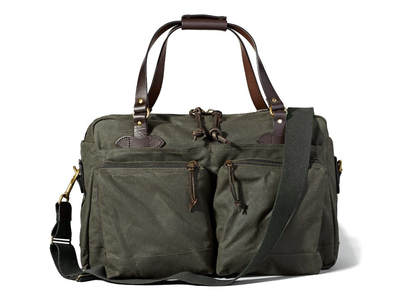Front view of Filson 48 Hour Tin Cloth Duffle bag in otter green