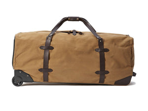 Front view of Filson Extra Large Rolling Duffle bag in tan