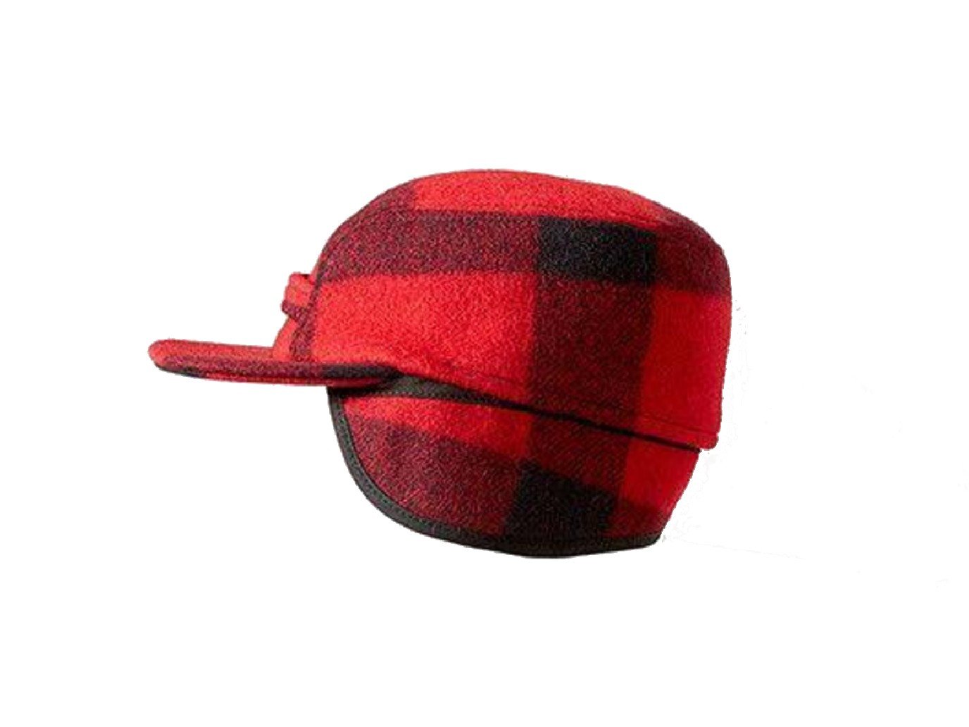 Side view of Filson Mackinaw Cap in red and black