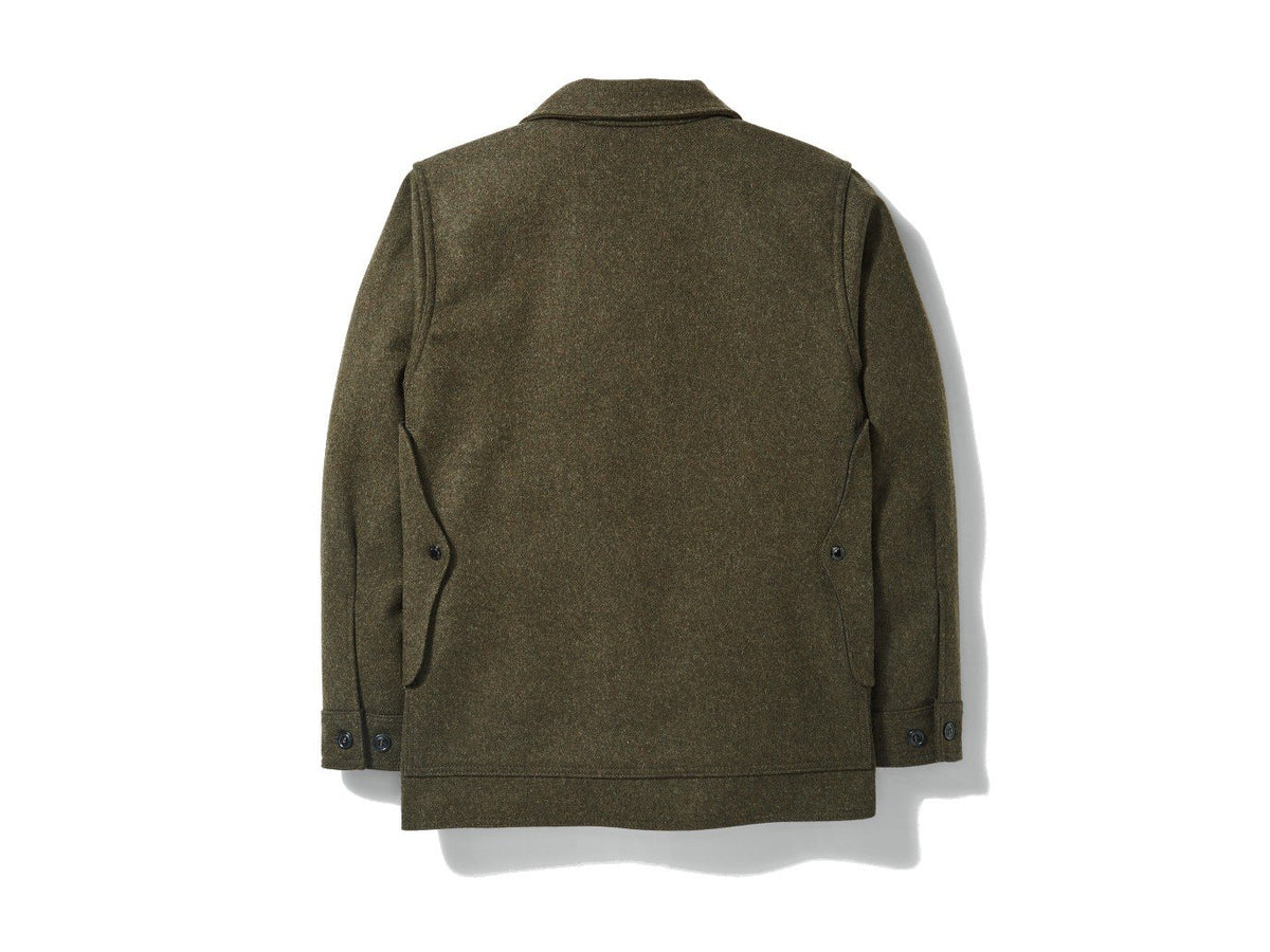Back view of Filson Mackinaw Cruiser jacket in forest green